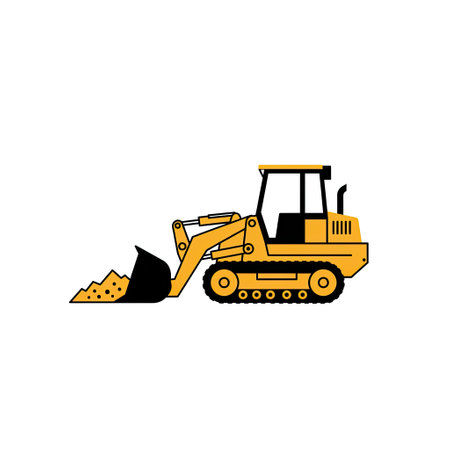 Bulldozer icon. Construction machinery. Vector illustration in flat style