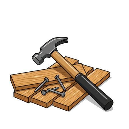 Hammer and nails on wooden pallets. Vector illustration isolated on white background.のイラスト素材