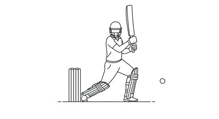 Cricket player in action. Line art vector illustration. Cricket player in action.のイラスト素材