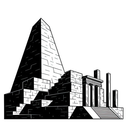 Egyptian temple. Ancient Egyptian temple. Vector illustration in monochrome styleのイラスト素材