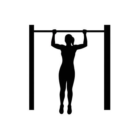 Silhouette of a woman doing pull-ups on a horizontal bar