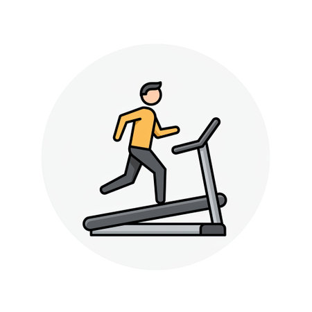 Man running on a treadmill icon. Vector illustration in flat style.