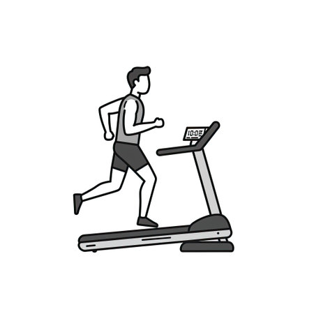 Man running on a treadmill. Vector illustration in black and white.のイラスト素材