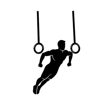 Silhouette of a sportsman on rings. Vector illustration.のイラスト素材
