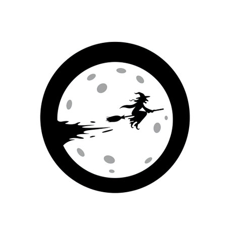 Witch flying on a broomstick on the full moon. Vector illustration.のイラスト素材