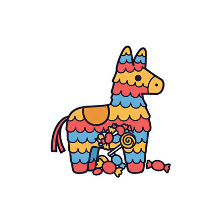 Vector illustration of a cute cartoon horse with a basket of candiesのイラスト素材