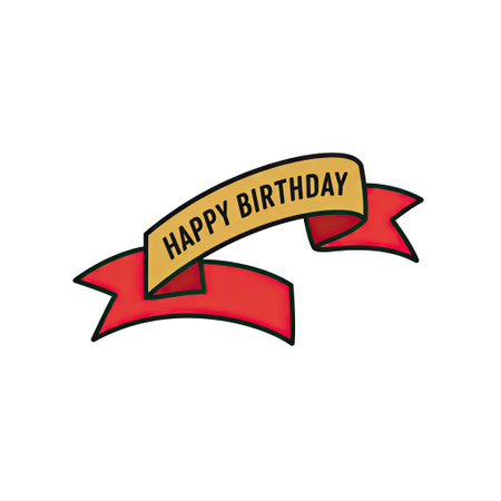 Happy birthday ribbon icon. Flat color design. Vector Illustration.のイラスト素材