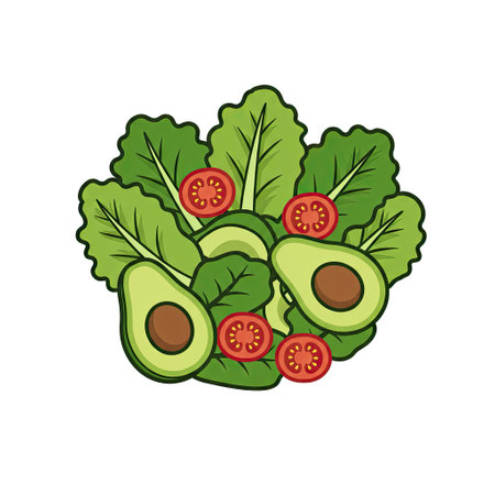 Avocado and tomato salad icon in cartoon style on a white backgroundのイラスト素材
