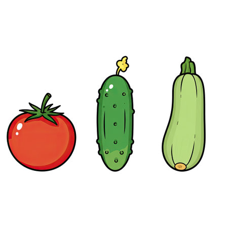 Cucumber, tomato and zucchini. Vector illustration.のイラスト素材