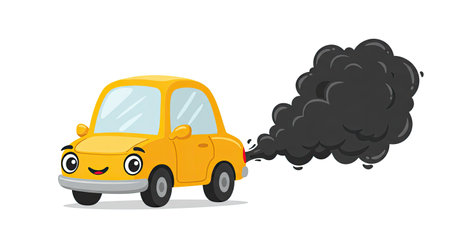 Cute yellow car with black smoke. Vector cartoon character illustration.のイラスト素材