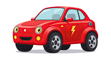 Cartoon red car isolated on a white background. Vector illustration.のイラスト素材