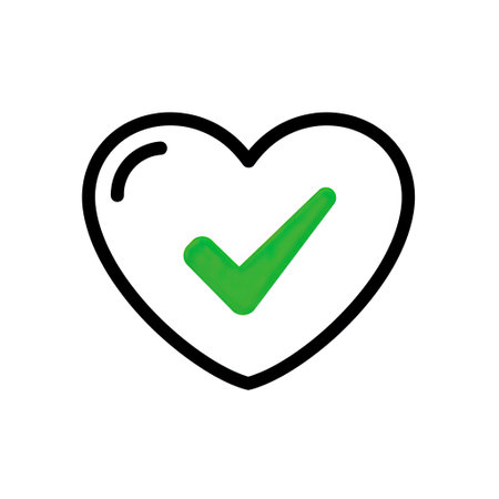 Heart with check mark. Green check mark on white background. Vector illustration.のイラスト素材
