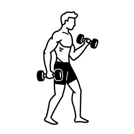 fitness man with dumbbells, line style icon vector illustration designのイラスト素材