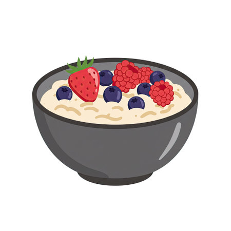 Oatmeal porridge with berries in a bowl. Vector illustration.のイラスト素材