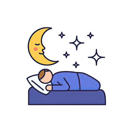 Illustration of sleeping man in bed with moon and stars - vectorのイラスト素材