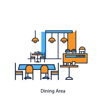 Dinner room flat line icon. Vector illustration of restaurant interior.のイラスト素材