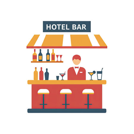 Bartender at the bar counter. Flat style vector illustration.のイラスト素材