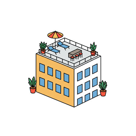 building with potted plants isometric icon vector illustration design vector illustration designのイラスト素材