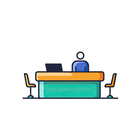 Receptionist with reception desk. Vector illustration in flat style.のイラスト素材