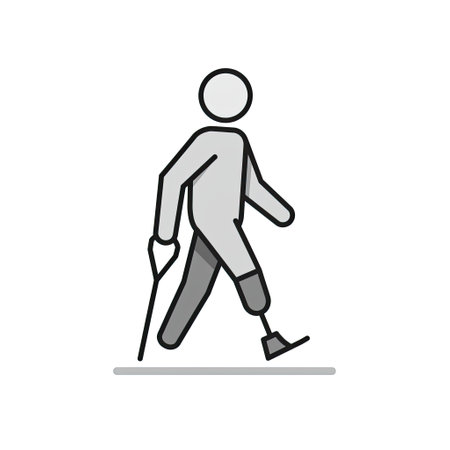 Man walking with crutches. Vector illustration in flat style.のイラスト素材