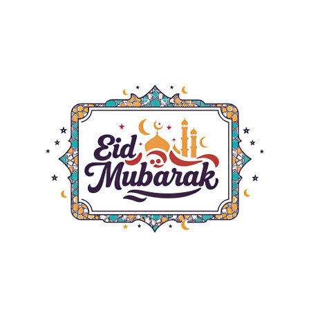 Eid Mubarak greeting card with calligraphy. Vector illustration.