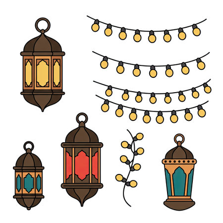 Set of decorative lanterns. Ramadan Kareem. Vector illustration.のイラスト素材