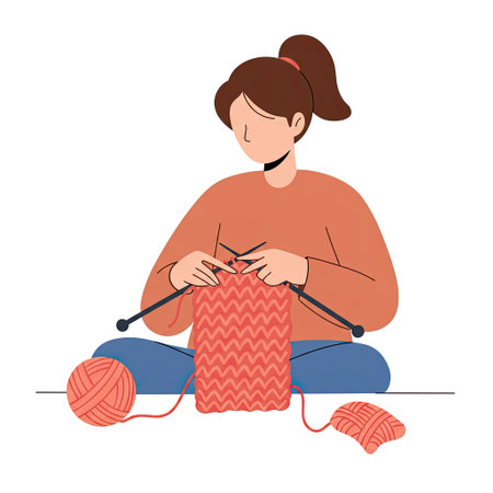 Vector illustration of a woman knitting. Knitting needles and yarn.のイラスト素材