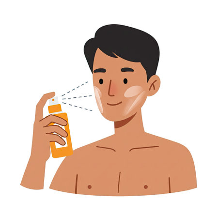 Man applying deodorant on his face. Cartoon vector illustration.のイラスト素材