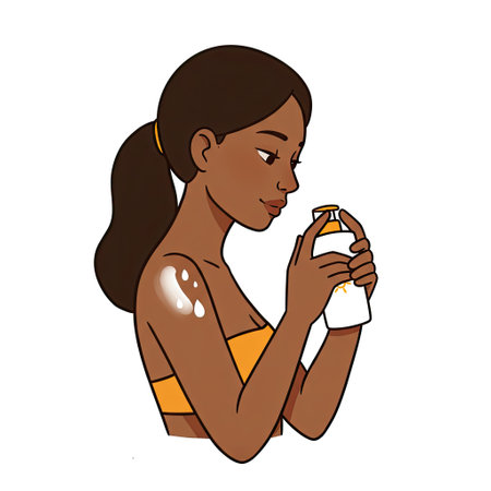 Beautiful black woman applying body lotion on her body, vector illustrationのイラスト素材