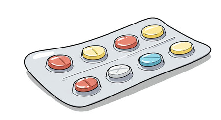 Illustration of a blister pack of pills on a white background.のイラスト素材