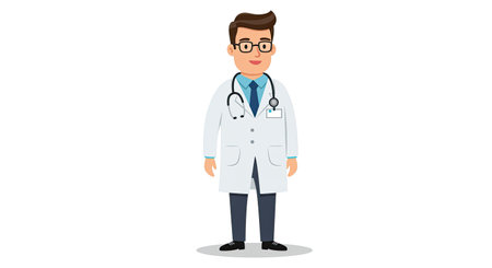 Male doctor with stethoscope and glasses. Vector illustration in cartoon style.のイラスト素材