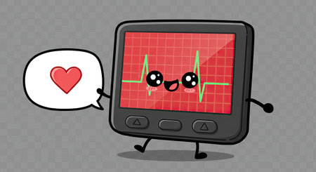 Cartoon heart rate monitor with speech bubble. Vector flat cartoon character illustrationのイラスト素材