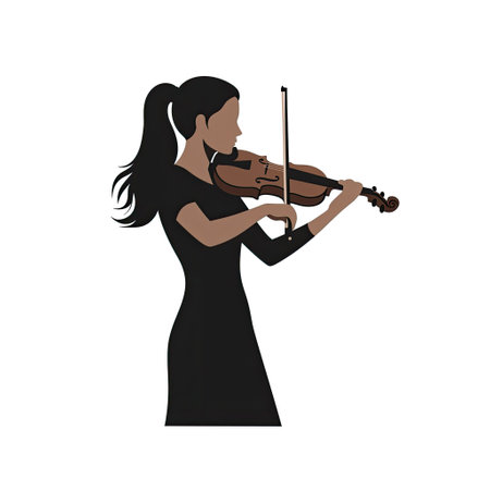 violinist girl with a violin on a white background, vector illustrationのイラスト素材