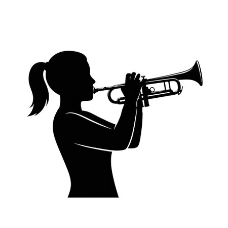 silhouette of woman playing trumpet on white background vector illustration designのイラスト素材