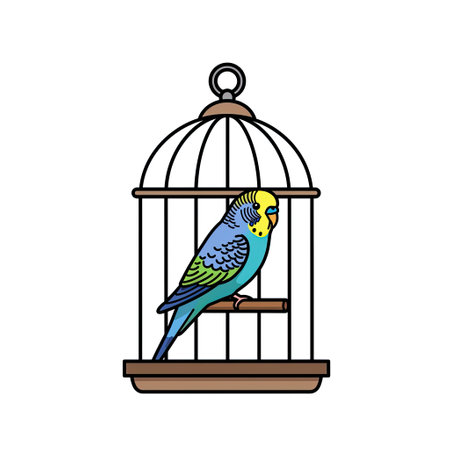 cute pet parrot bird in cage isolated icon vector illustration designのイラスト素材