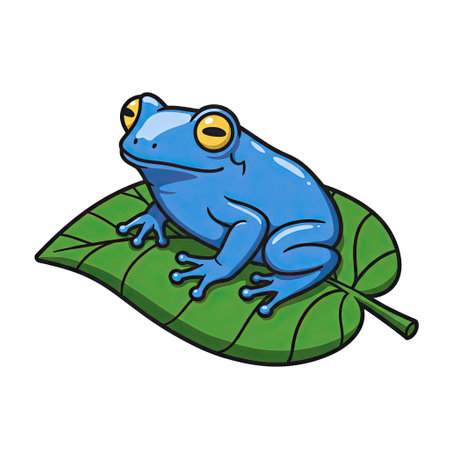 Blue frog sitting on a leaf. Vector illustration isolated on white background.のイラスト素材