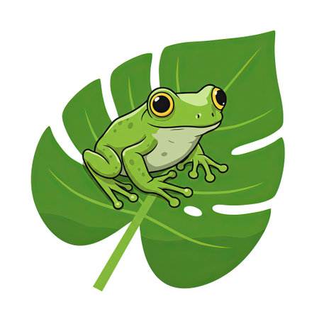 Frog on a leaf of a tropical plant. Vector illustration.のイラスト素材