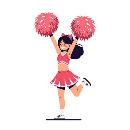 Cheerleader girl with pompons and pom-pom. Cheerleader cheerleader character vector illustration.