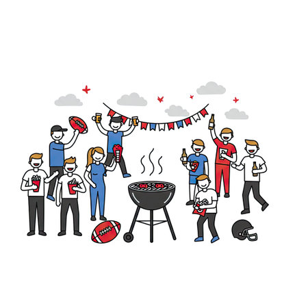People at barbecue party. Vector illustration in doodle style.