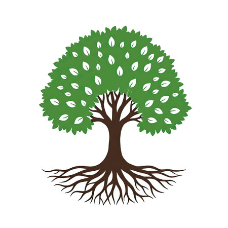 Tree with leaves and roots. Vector Illustration isolated on white background.のイラスト素材