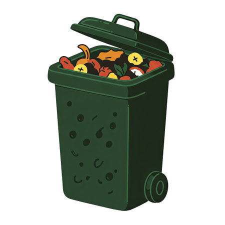 Illustration of a trash can full of vegetables on a white background