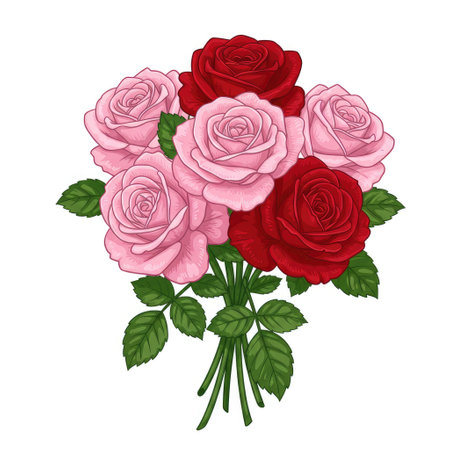 Bouquet of red roses on a white background. Vector illustration.のイラスト素材