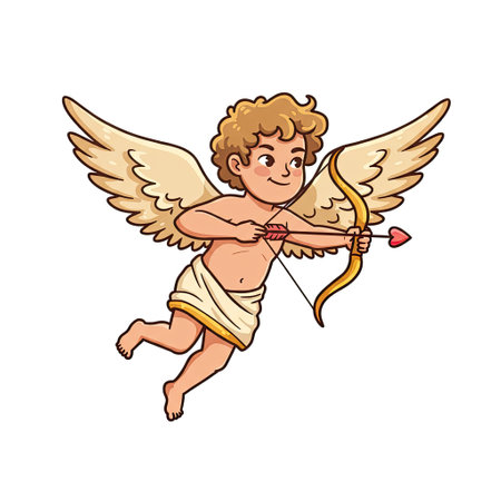 Cupid with bow and arrow, cartoon vector illustration isolated on white background.
