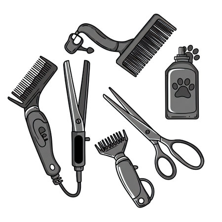 Hairdresser tools set. Black and white vector illustration.のイラスト素材