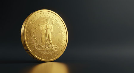 Golden coin on black background. 3D rendering