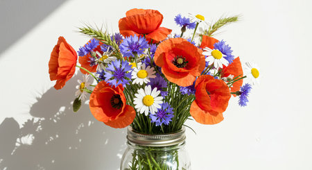 bouquet of poppies and cornflowers in a vase