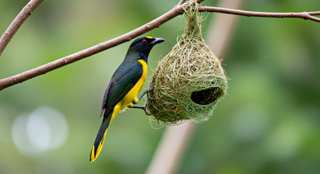 Olive-backed sunbird (Cinnyris jugularis) in the nest