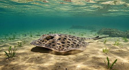 Stingray on the sandy bottom of the sea.