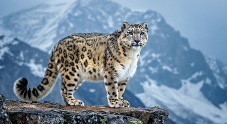 Snow leopard (Panthera uncia) in the mountainsの写真素材