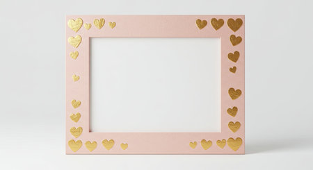 Pink frame with golden hearts on a white background. 3d rendering